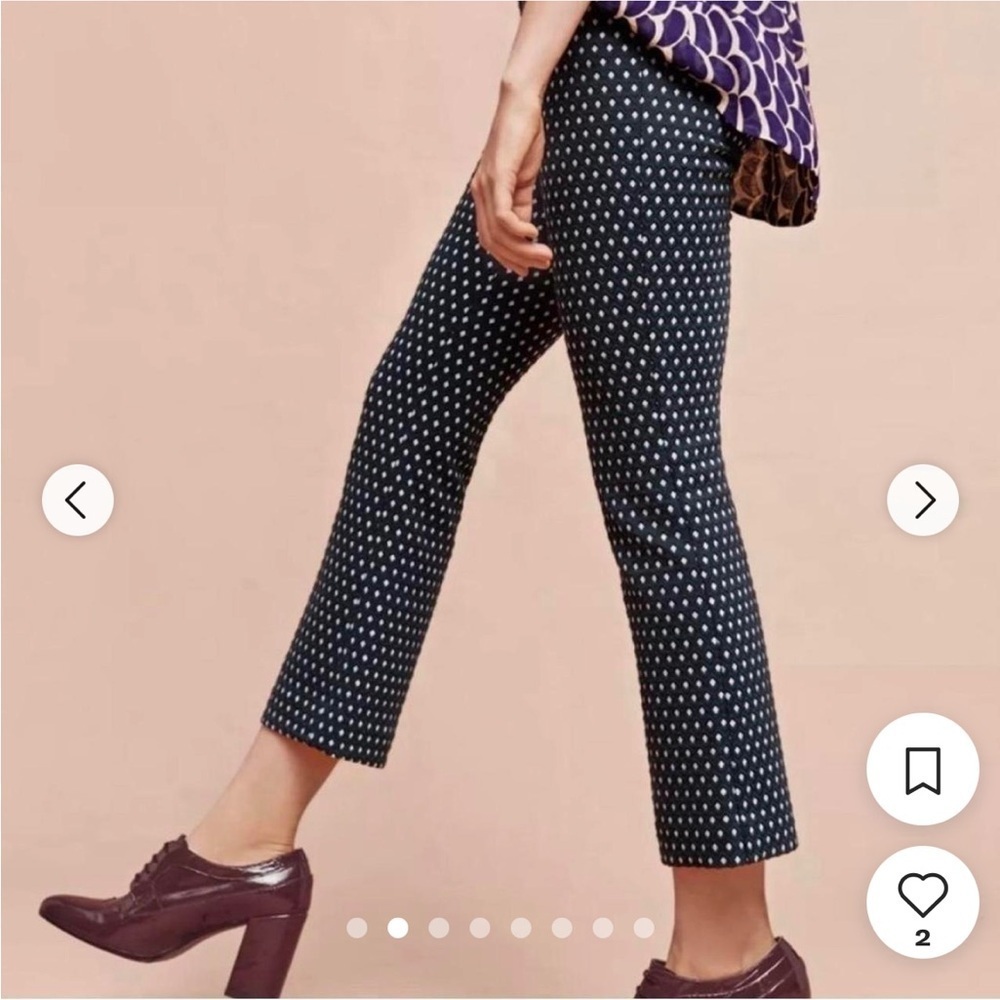 Anthropologie Cartonnier Charlie Crop Flare Pants Green Blue Squares Sz 6